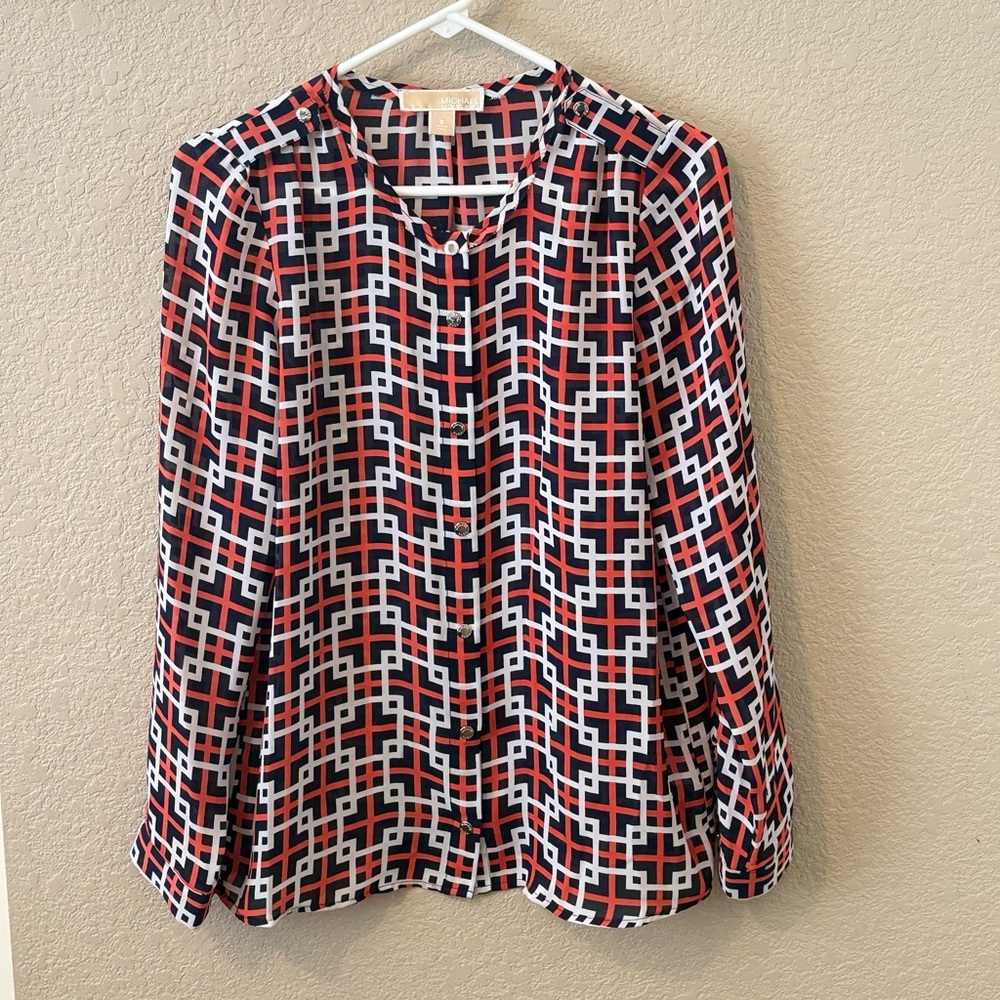 Michael Kors Geometric Blouse - Red, Black, White